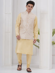 Mens Readymade Silk Cotton Kurta Pyjama With Nehru Jacket