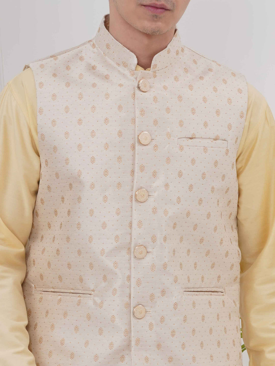Mens Readymade Silk Cotton Kurta Pyjama With Nehru Jacket