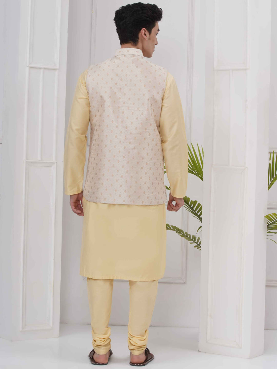 Mens Readymade Silk Cotton Kurta Pyjama With Nehru Jacket