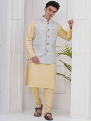 Mens Readymade Silk Cotton Kurta Pyjama With Nehru Jacket