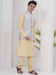Mens Readymade Silk Cotton Kurta Pyjama With Nehru Jacket