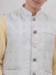 Mens Readymade Silk Cotton Kurta Pyjama With Nehru Jacket