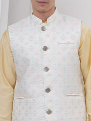 Mens Readymade Silk Cotton Kurta Pyjama With Nehru Jacket