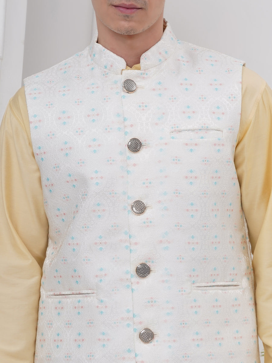 Mens Readymade Silk Cotton Kurta Pyjama With Nehru Jacket