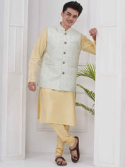 Mens Readymade Silk Cotton Kurta Pyjama With Nehru Jacket