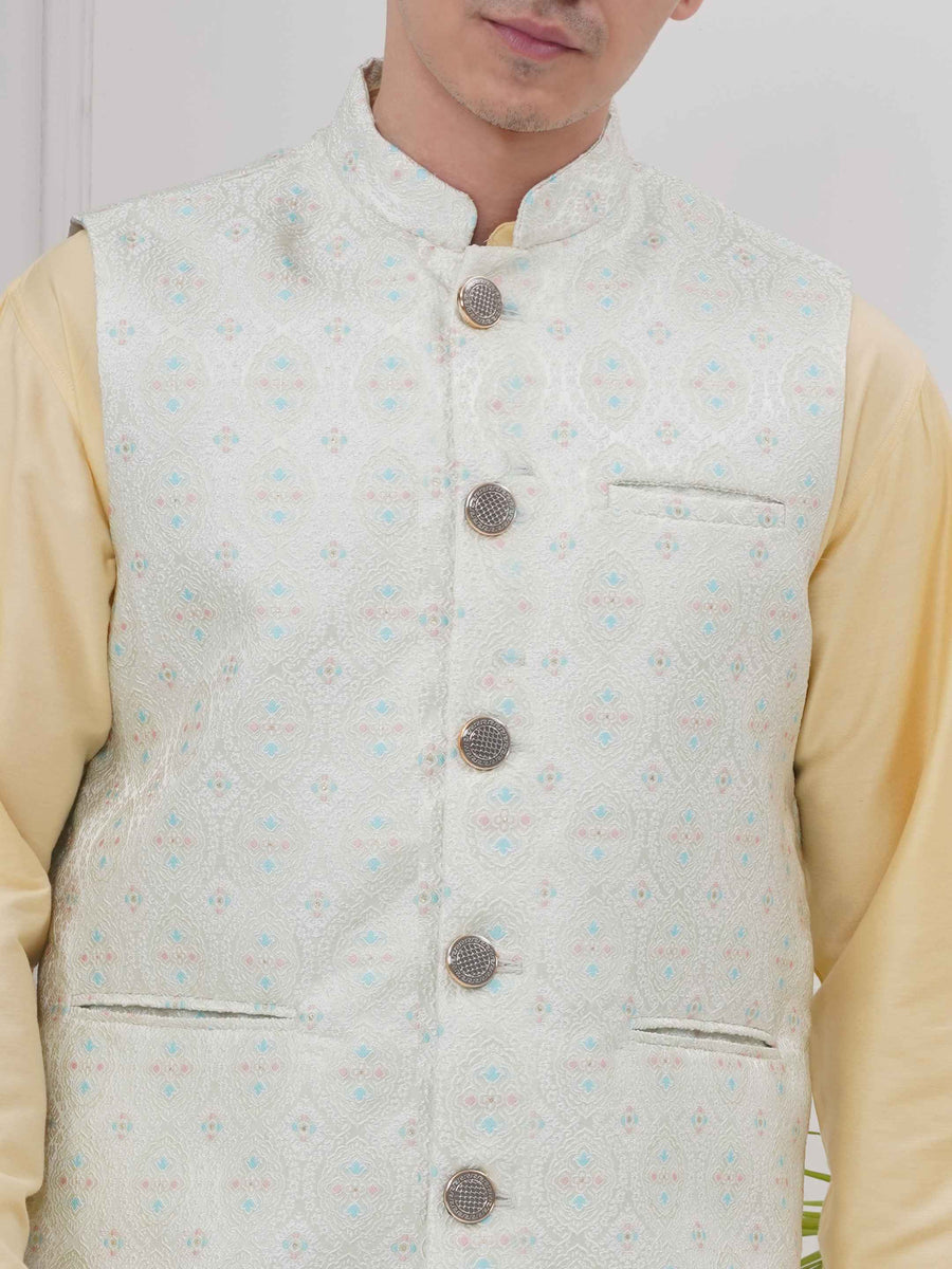 Mens Readymade Silk Cotton Kurta Pyjama With Nehru Jacket