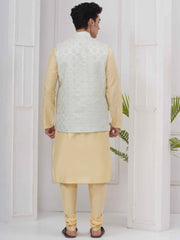 Mens Readymade Silk Cotton Kurta Pyjama With Nehru Jacket
