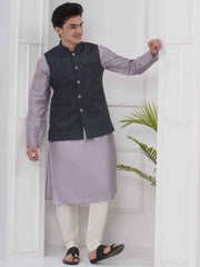 Mens Readymade Cotton Popline Print Kurta And Pyjama with Nehru Jacket