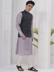 Mens Readymade Cotton Popline Print Kurta And Pyjama with Nehru Jacket