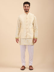Mandarin Collar Regular Fit Kurta Pyjama Set with Nehru Jacket