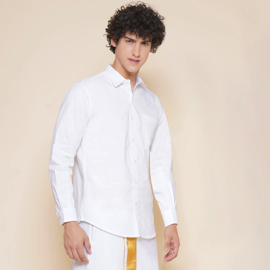 Men Cotton White Full Sleeve Shirt