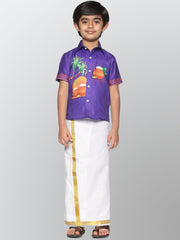 Boys Printed Pop Colour Pongal Shirt with Dhoti Set