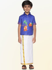 Boys Pongal Printed Pop Colour Shirt with Dhoti
