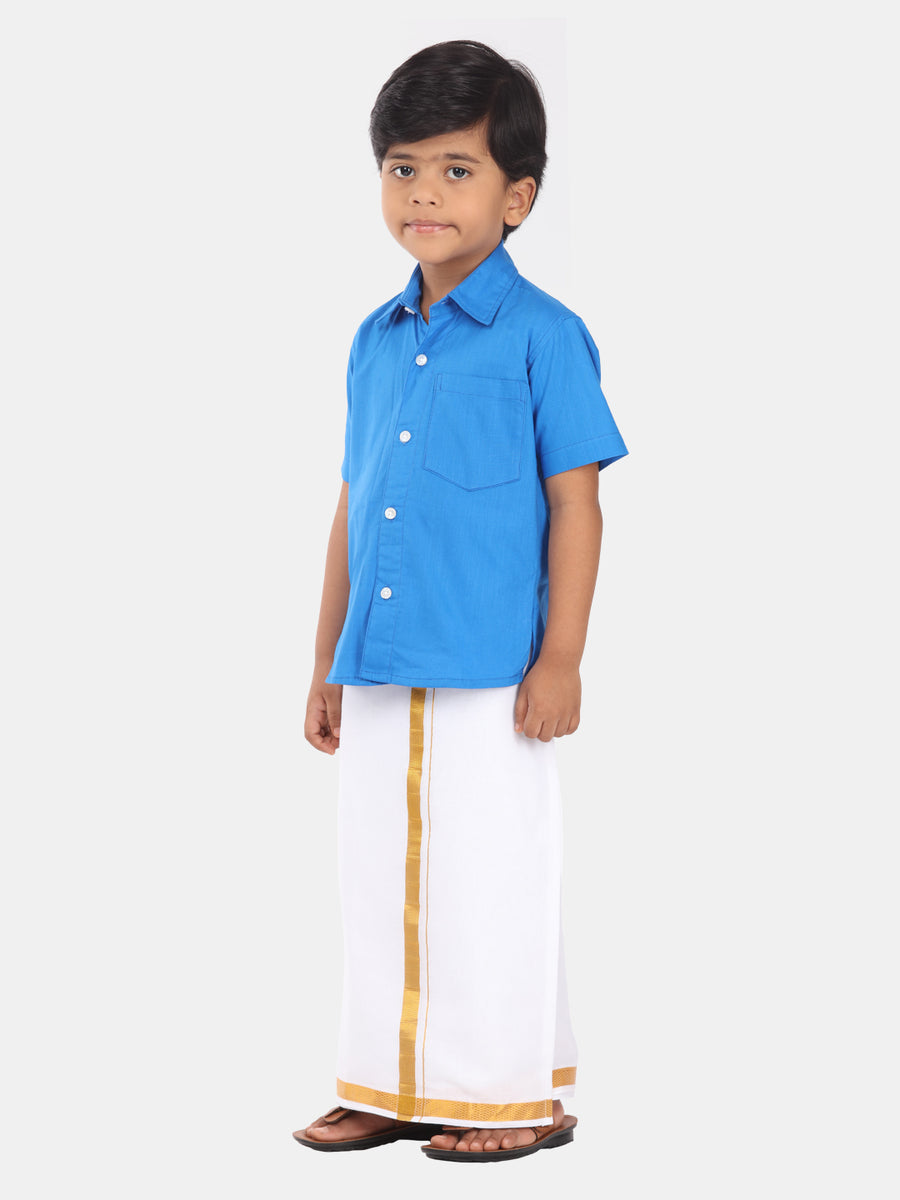 Boys Solid Colour Cotton Readymade Shirt With Dhoti Set