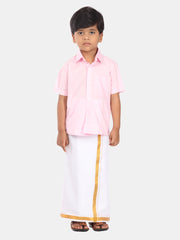 Boys Solid Colour Cotton Readymade Shirt With Dhoti Set