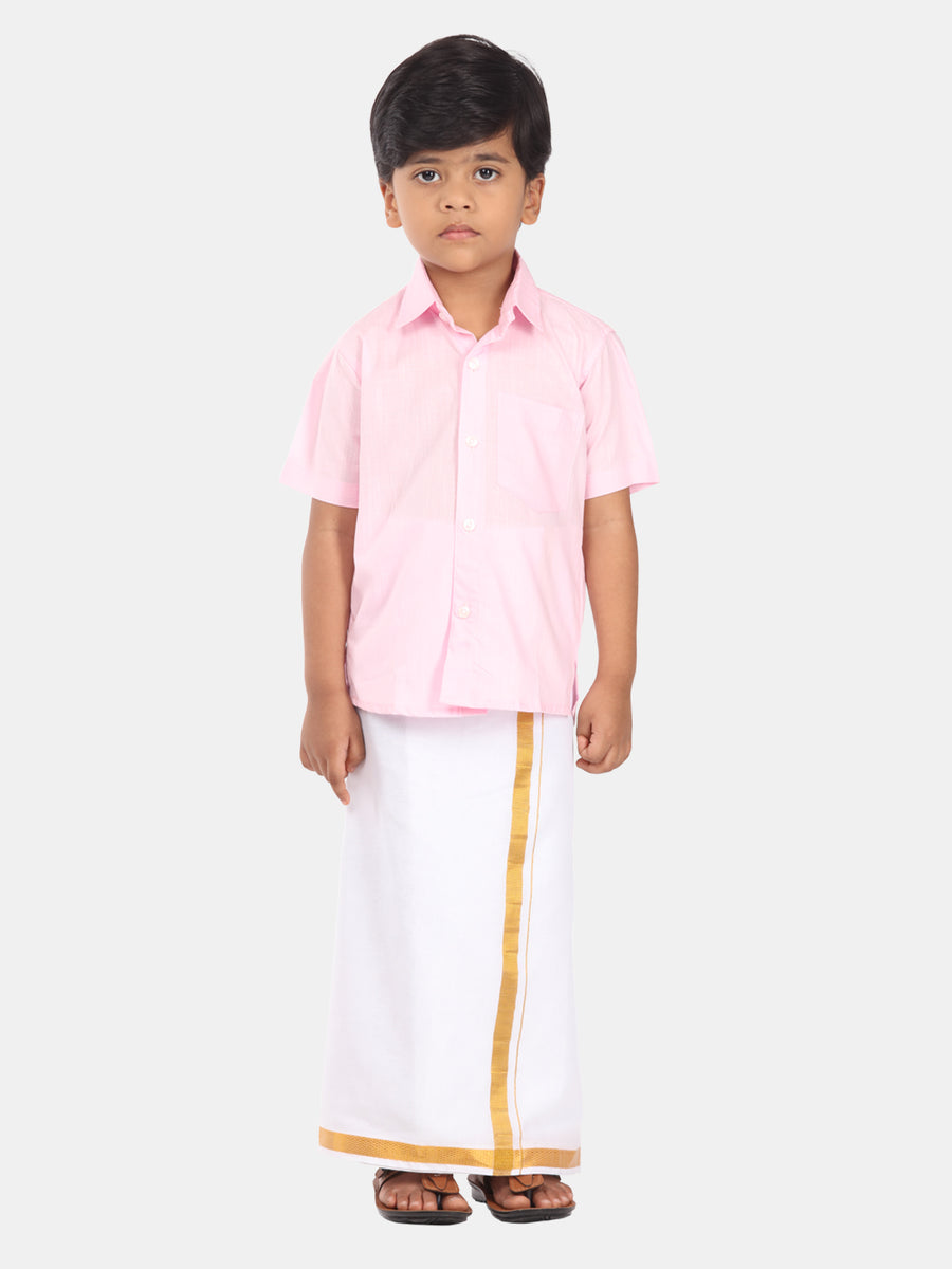 Boys Solid Colour Cotton Readymade Shirt With Dhoti Set