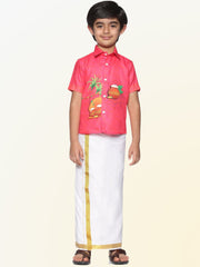 Boys Pongal Printed Pop Colour Shirt with Dhoti