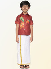 Boys Pongal Printed Pop Colour Shirt with Dhoti
