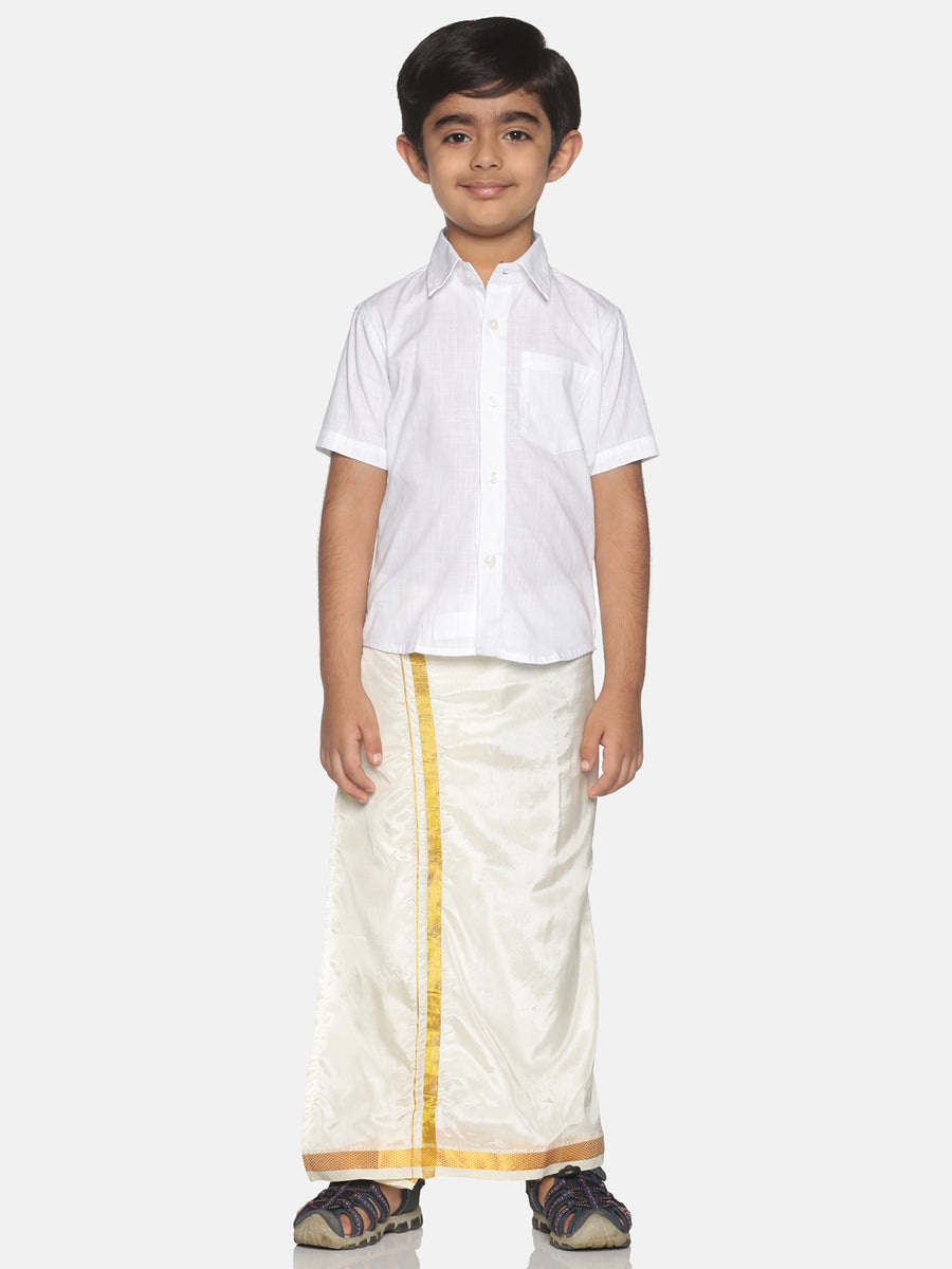 Boys White Shirt Dhoti Set