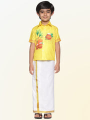 Boys Pongal Printed Pop Colour Shirt with Dhoti