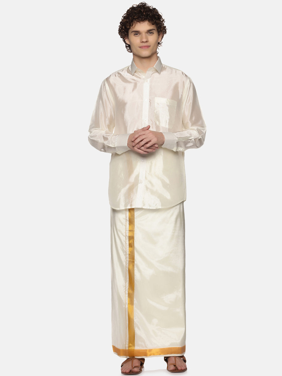 Men Art Silk Traditional Cream Colour Regular Dhoti