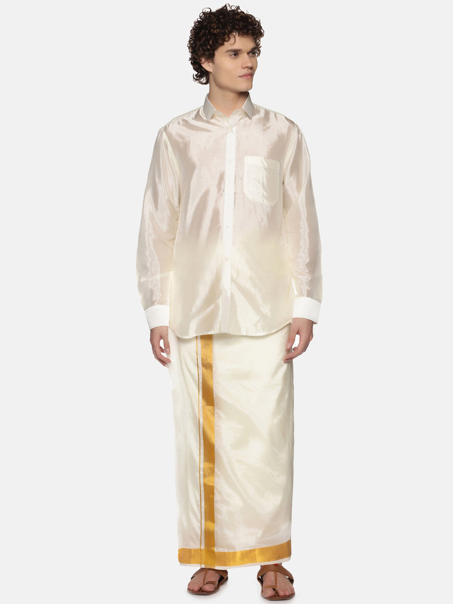 Men Art Silk Traditional Cream Colour Regular Dhoti