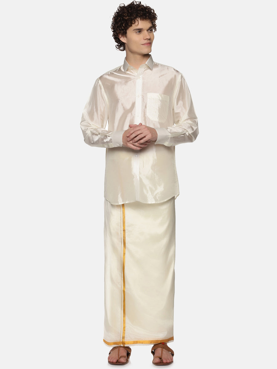 Men Art Silk Traditional Cream Colour Regular Dhoti