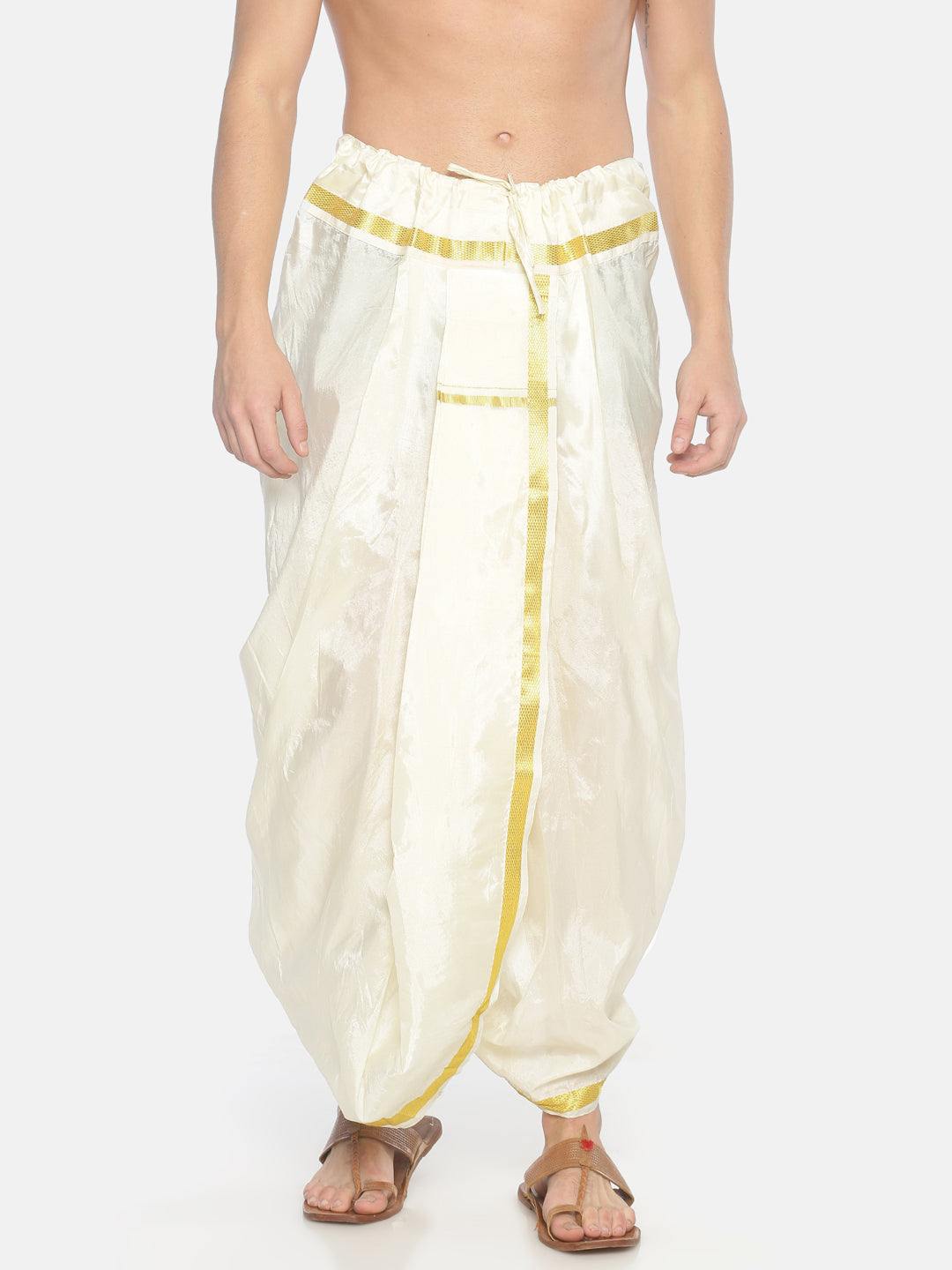 Men White Colour Art Silk Dhoti Pant