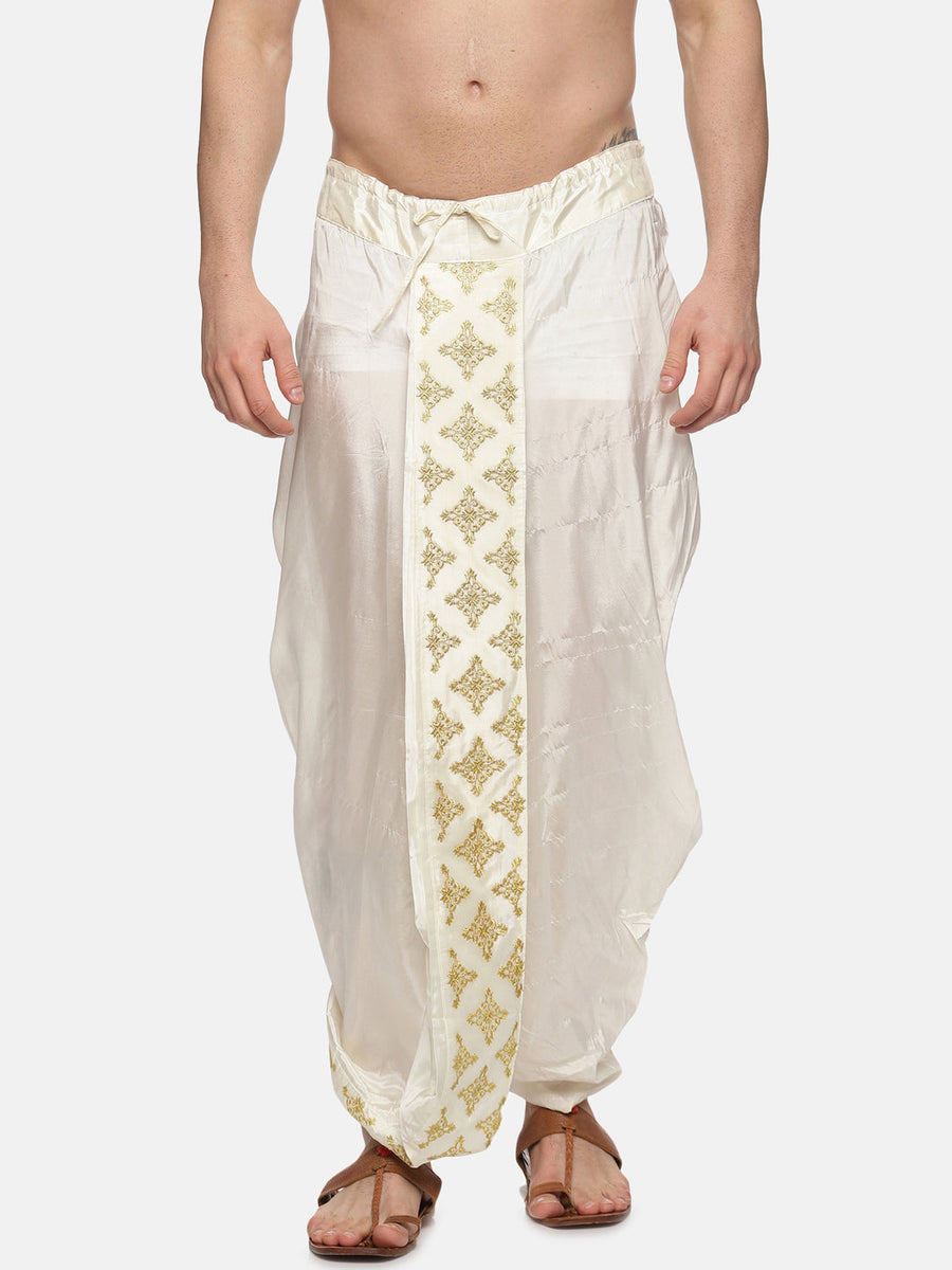 Men Art Silk Cream Colour D4 Embroidery Dhoti Pant.