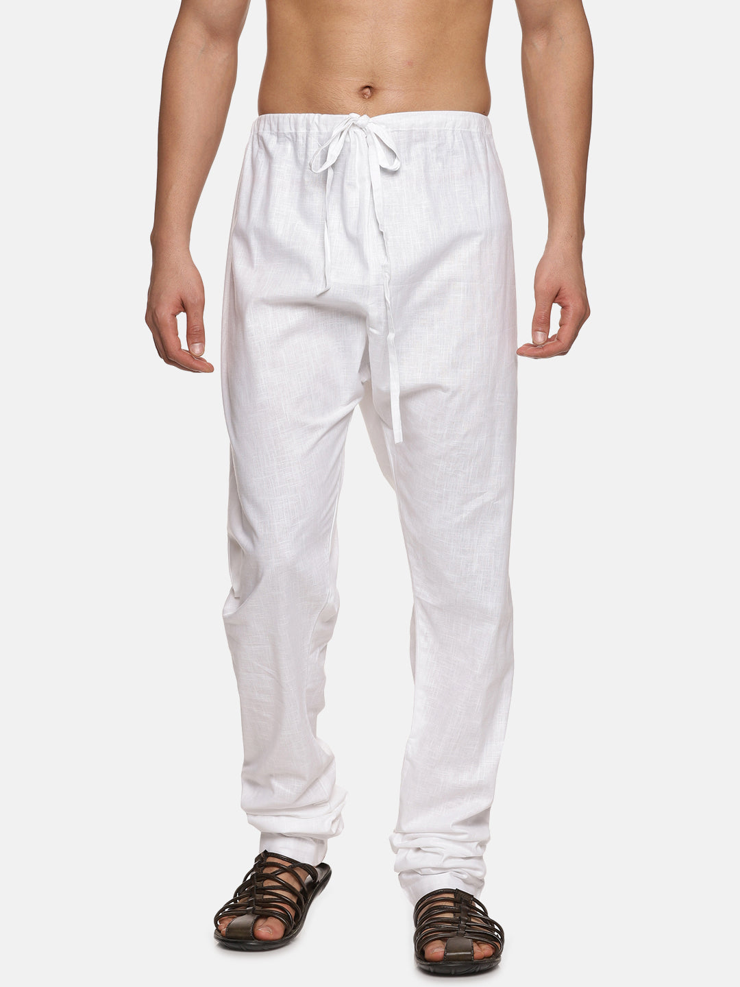 Men Solid White Slub Cotton Pyjama