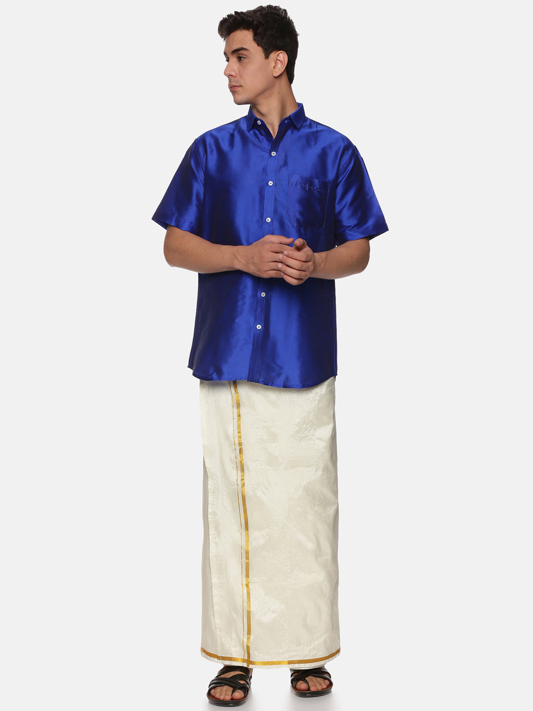 Men Solid Colour Half Sleeve Regular Fit Shirt and Pocket Dhoti Set