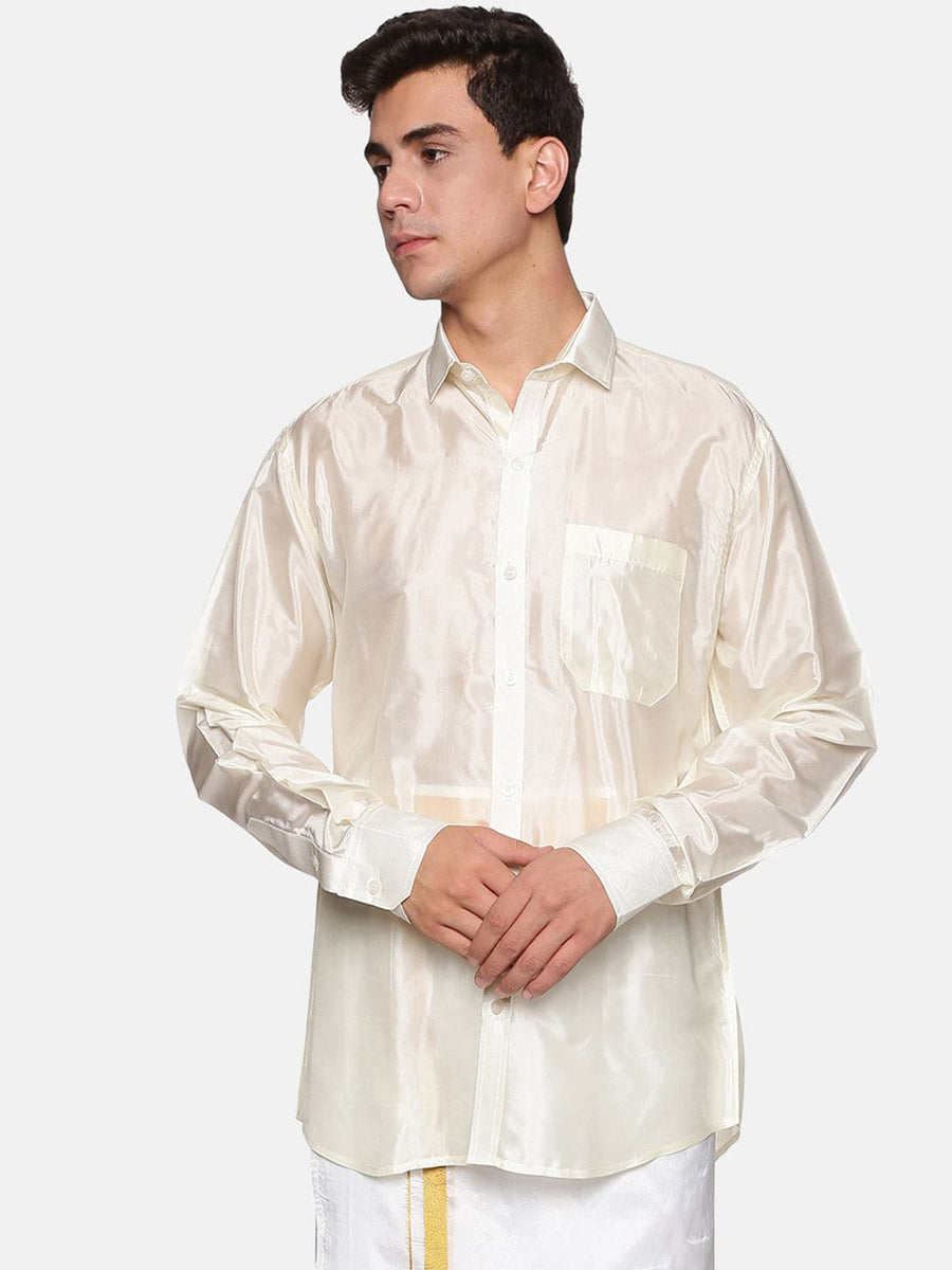 Men Solid Colour Virtual Silk Full Sleeve Spread Collar Shirt