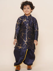 Sethukrishna Boys Marble Print Kurta and Gold Lace Dhotipant Set