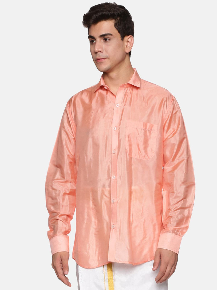 Men Solid Colour Virtual Silk Full Sleeve Spread Collar Shirt