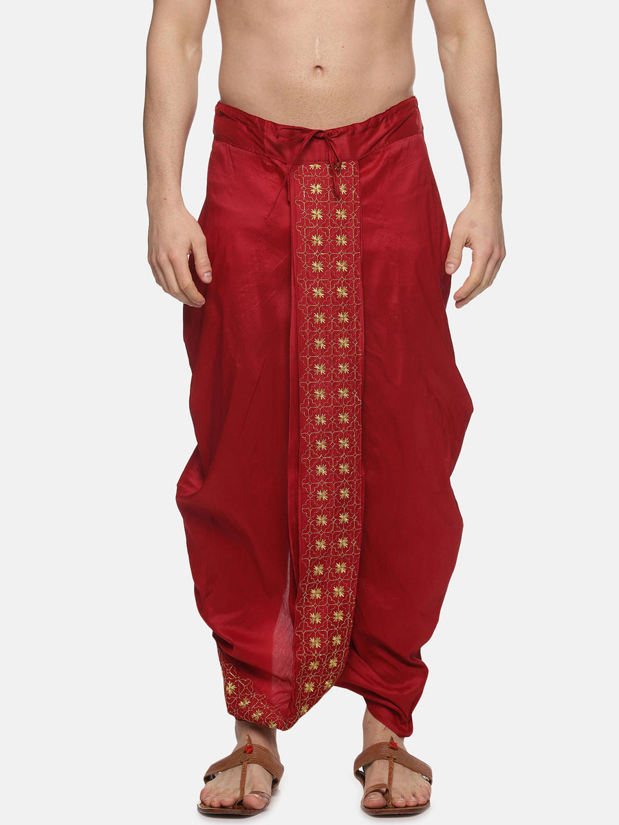 Men Karishma Maroon Colour D6 Embroidery Dhoti Pant.