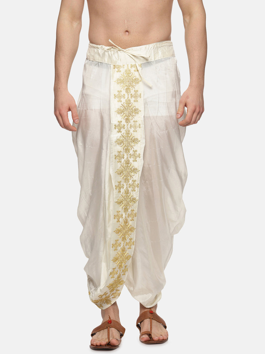 Men Art Silk Cream Colour D4 Embroidery Dhoti Pant.