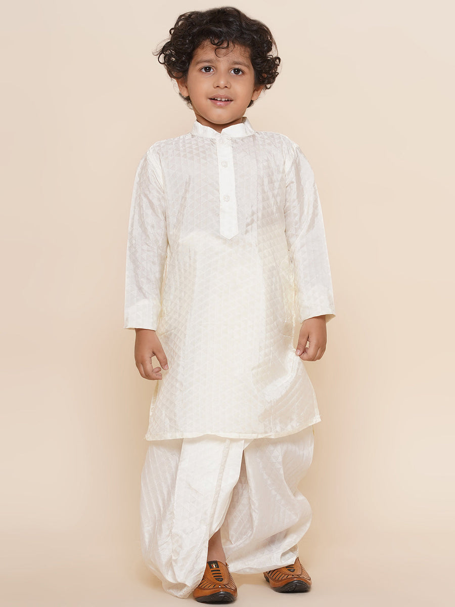 Sethukrishna Boys Cream Colour Self Design Kurta and Dhotipant Set