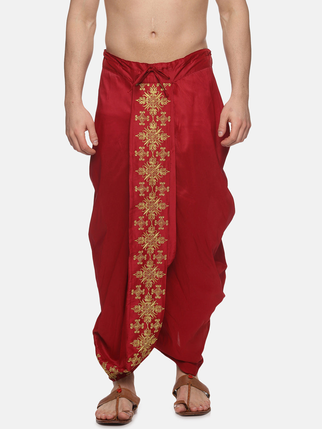 Men Karishma Maroon Colour Embroidery Dhoti Pant