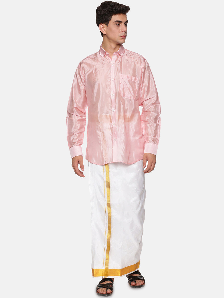 Men Artsilk Full Sleeve Shirt and Dhoti Set