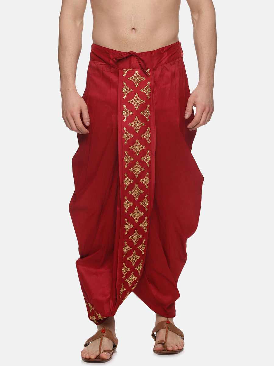 Men Karishma Maroon Colour D6 Embroidery Dhoti Pant.