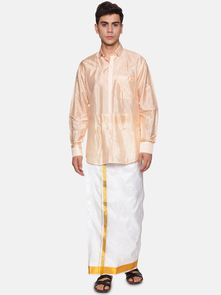 Men Artsilk Full Sleeve Shirt and Dhoti Set