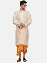 Men Yellow Colour Art Silk Kurta Dhoti Pant Set