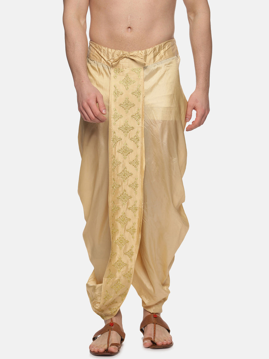 Men Art Silk Biscuit Colour D1 Embroidery Dhoti Pant.