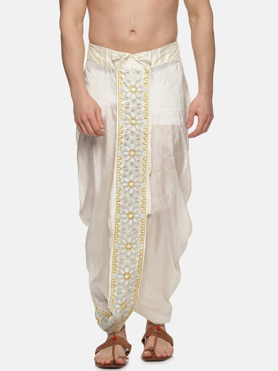 Men Art Silk Cream Colour D4 Embroidery Dhoti Pant.