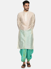 Men Floral Green Colour Art Silk Kurta Dhoti Pant Set.