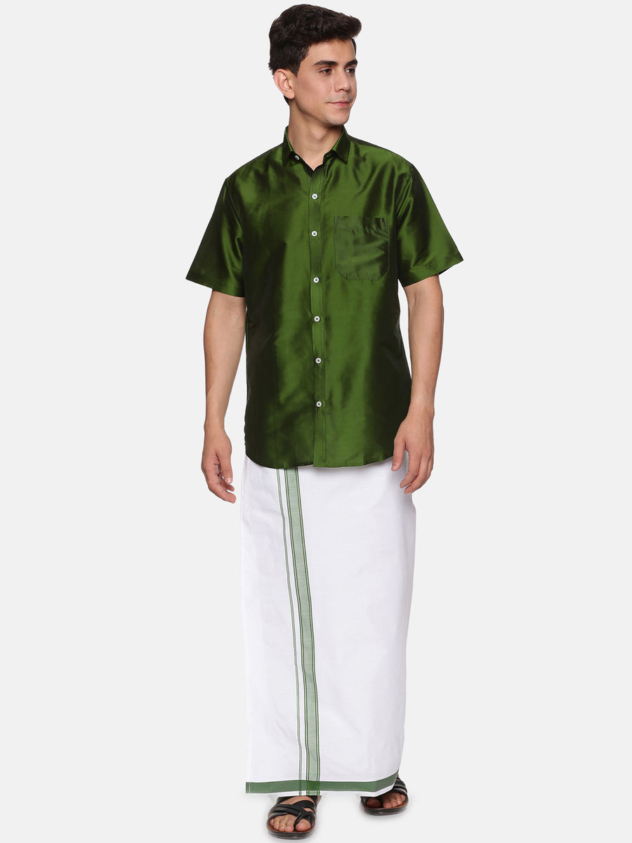 Men Half Sleeve Shirt and Readymade Cotton Dhoti Set