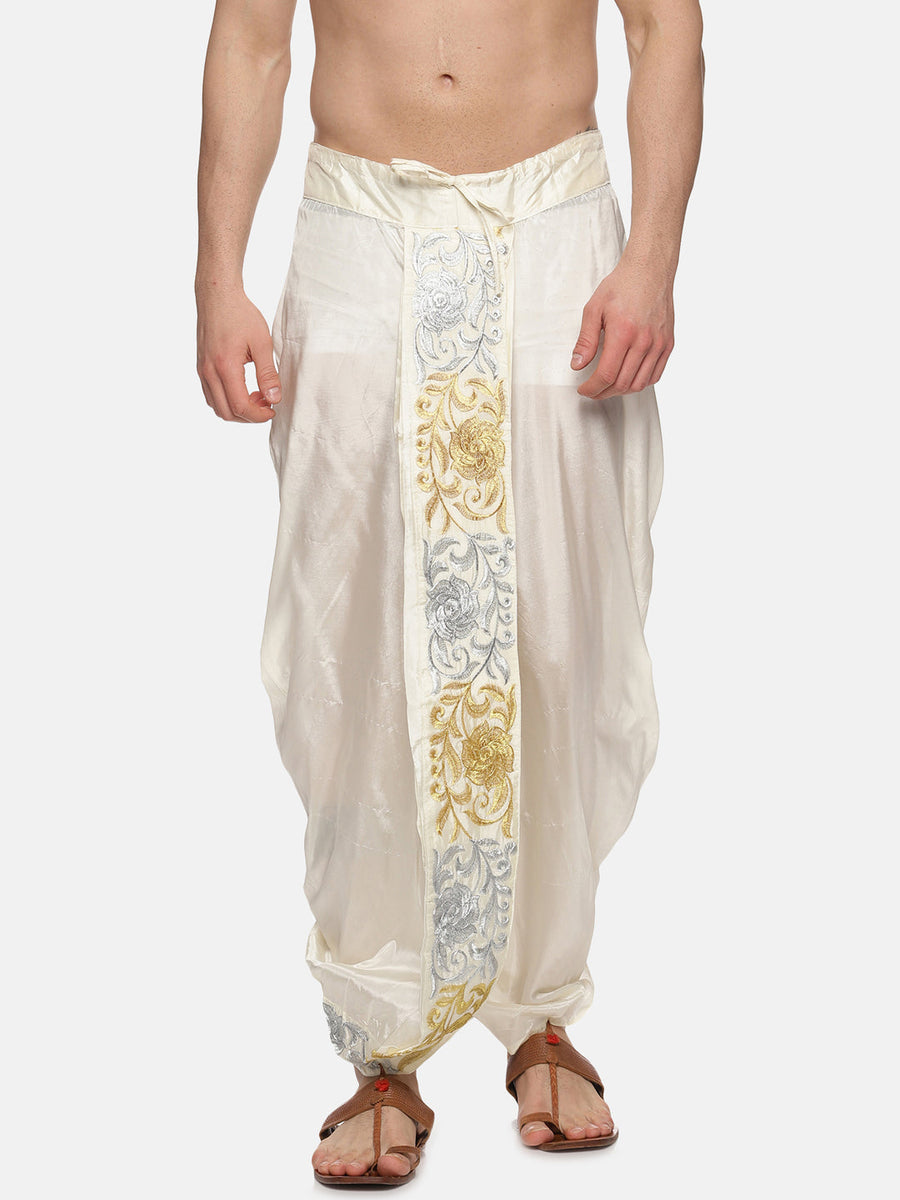 Men Art Silk Cream Colour D4 Embroidery Dhoti Pant.