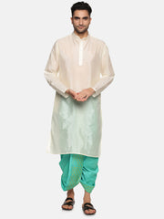 Men Floral Green Colour Art Silk Kurta Dhoti Pant Set.