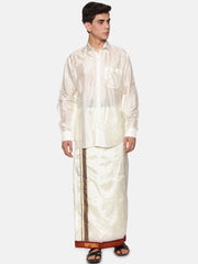 Men Full Sleeve Cream Colour Shirt and Pocket Dhoti Set