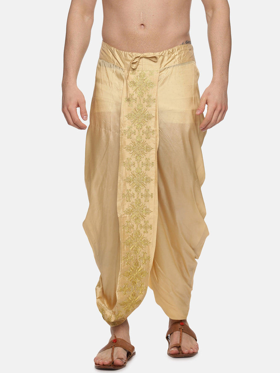 Men Art Silk Biscuit Colour D1 Embroidery Dhoti Pant.